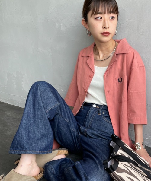 ブラウス シャツ 「FRED PERRY/フレッドペリー」 クレープコットン ショートスリーブオープンカラーシャツ レディース メンズ FRED PERRY ブラウス シャツ 「FRED PERRY/フレッドペリー