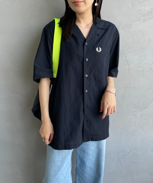 ブラウス シャツ 「FRED PERRY/フレッドペリー」 クレープコットン ショートスリーブオープンカラーシャツ レディース メンズ FRED PERRY ブラウス シャツ 「FRED PERRY/フレッドペリー