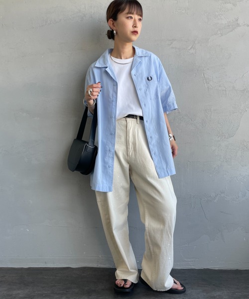 ブラウス シャツ 「FRED PERRY/フレッドペリー」 クレープコットン ショートスリーブオープンカラーシャツ レディース メンズ FRED PERRY ブラウス シャツ 「FRED PERRY/フレッドペリー