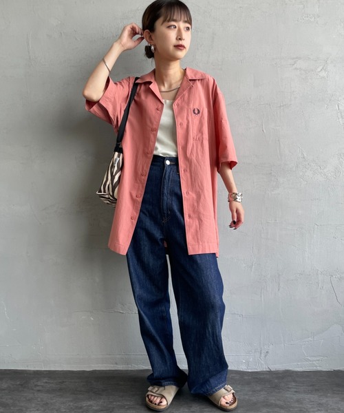 ブラウス シャツ 「FRED PERRY/フレッドペリー」 クレープコットン ショートスリーブオープンカラーシャツ レディース メンズ FRED PERRY ブラウス シャツ 「FRED PERRY/フレッドペリー