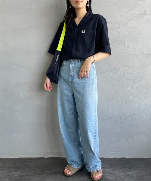 ブラウス シャツ 「FRED PERRY/フレッドペリー」 クレープコットン ショートスリーブオープンカラーシャツ レディース メンズ FRED PERRY ブラウス シャツ 「FRED PERRY/フレッドペリー