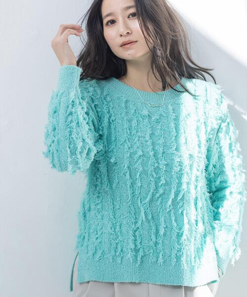 INDIVI（インディヴィ） ニット セーター 「洗える」フリンジ ジャ