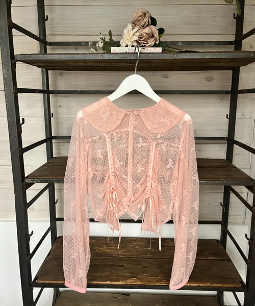MORE self LOVE tシャツ シアーギャザーブラウス レディース 