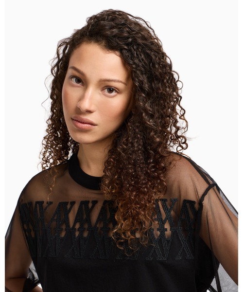 tシャツ 「A|X アルマーニ エクスチェンジ」AXロゴ メッシュクロップドTシャツ/CROPPED レディース ARMANI EXCHANGE tシャツ 「A|X アルマーニ エクスチェンジ」AX