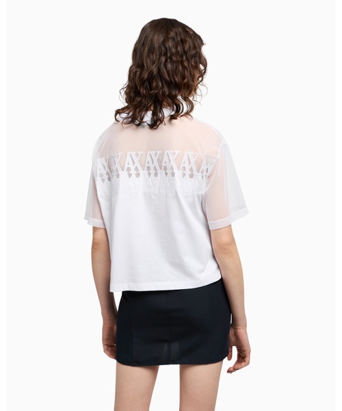 tシャツ 「A|X アルマーニ エクスチェンジ」AXロゴ メッシュクロップドTシャツ/CROPPED レディース ARMANI EXCHANGE tシャツ 「A|X アルマーニ エクスチェンジ」AX