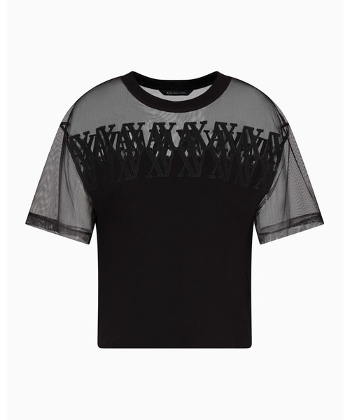 tシャツ 「A|X アルマーニ エクスチェンジ」AXロゴ メッシュクロップドTシャツ/CROPPED レディース ARMANI EXCHANGE tシャツ 「A|X アルマーニ エクスチェンジ」AX