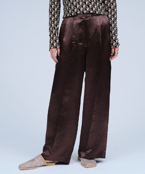 パンツ ACETATE SATIN DOUBLE TUCK WIDE PANTS / アセテートサテンダブルタックワイドパンツ レディース_2