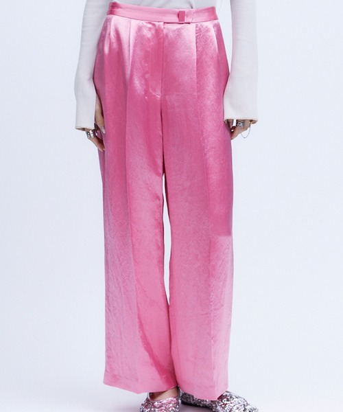 パンツ ACETATE SATIN DOUBLE TUCK WIDE PANTS / アセテートサテンダブルタックワイドパンツ レディース_8