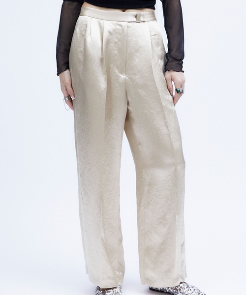 パンツ ACETATE SATIN DOUBLE TUCK WIDE PANTS / アセテートサテンダブルタックワイドパンツ レディース