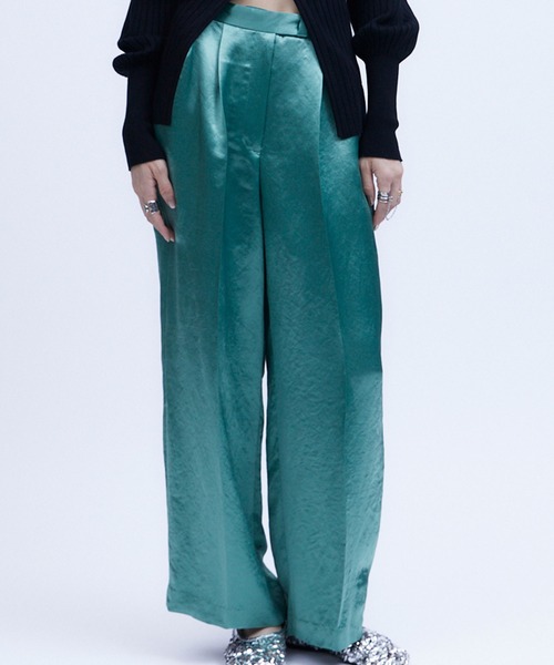パンツ ACETATE SATIN DOUBLE TUCK WIDE PANTS / アセテートサテンダブルタックワイドパンツ レディース_3
