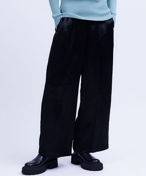 パンツ ACETATE SATIN DOUBLE TUCK WIDE PANTS / アセテートサテンダブルタックワイドパンツ レディース_1