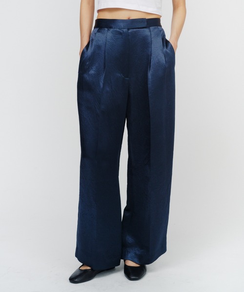パンツ ACETATE SATIN DOUBLE TUCK WIDE PANTS / アセテートサテンダブルタックワイドパンツ レディース_4
