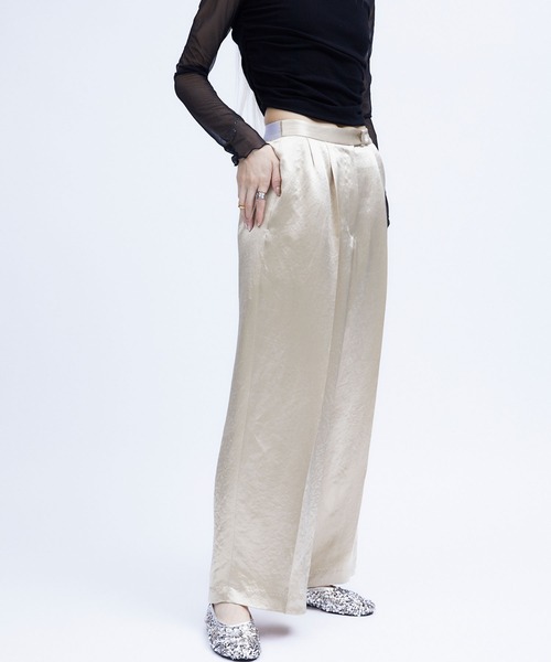 パンツ ACETATE SATIN DOUBLE TUCK WIDE PANTS / アセテートサテンダブルタックワイドパンツ レディース_9