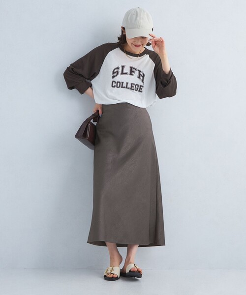green label relaxing スカート ワッシャー サテン ナロー
