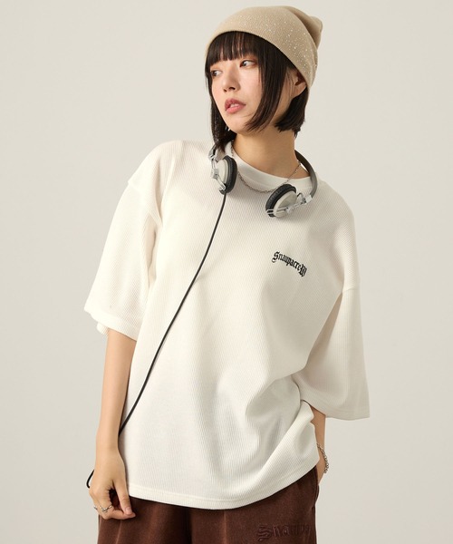 Snap club tシャツ 半袖 「Snap club」グラフィックラインストーン