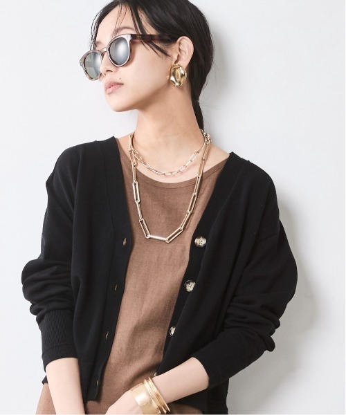 カーディガン ショートニットカーディガン「大きいサイズ有」シックスタイル レディース CHIC STYLE カーディガン ショートニットカーディガン「大きい