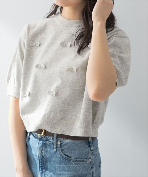 ニット セーター ブライトレーヨンリボンニット レディース F by ROSSO ニット セーター ROSSO リボンモチーフニット