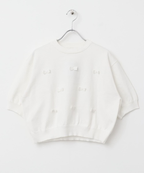 ニット セーター リボンモチーフラウンドネックニット レディース F by ROSSO ニット セーター ROSSO リボンモチーフニット