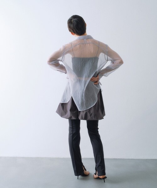 CODE A ブラウス シャツ sheer washer ribbon blouse レディース