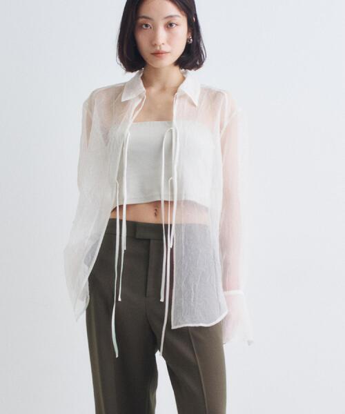 CODE A ブラウス シャツ sheer washer ribbon blouse レディース
