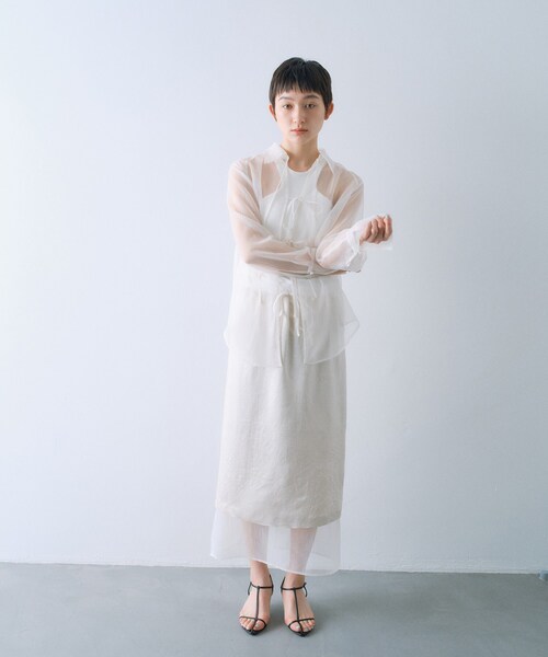 CODE A ブラウス シャツ sheer washer ribbon blouse レディース