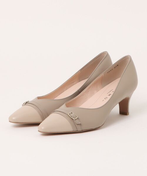 ベージュ/ブラック トゥキャップパンプス 中ヒール パンプス トゥーキャップポインテッドトゥパンプス : ZOZOTOWN