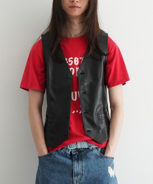 ベスト ジレ LUUDAN TAILORED LEATHER WAISTCOAT メンズの画像