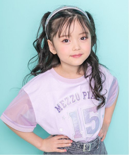 メゾピアノ新品新作タグ付きナンバリング　袖メッシュ半袖Tシャツ130 メゾピアノ新品新作タグ付きナンバリング 袖メッシュ半袖Tシャツ