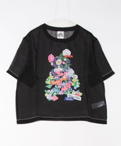 ScoLar tシャツ 152662：クマシルエット花柄シアープルオーバー
