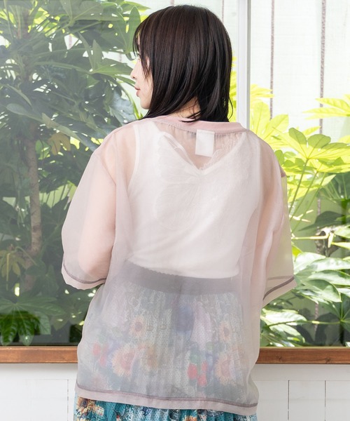ScoLar tシャツ 152662：クマシルエット花柄シアープルオーバー