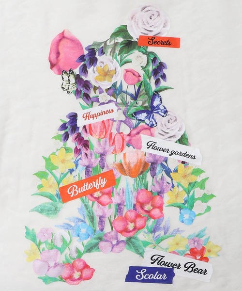 ScoLar tシャツ 152662：クマシルエット花柄シアープルオーバー