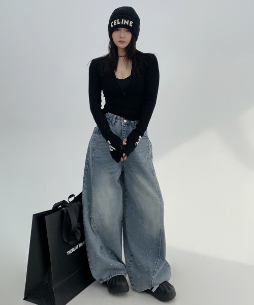 mushwear ジーンズ インクジェットウォッシュカーブデニム