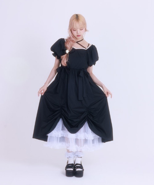 Fickle Bebe ワンピース パフスリーブリボンサマードレス