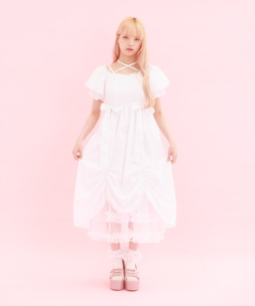 ひ*り様 最終値下　新品未使用タグ付　フィクルべべ　パフスリーブドールトップス Fickle Bebe（フィクルベベ） ワンピース パフスリーブリボンサマー