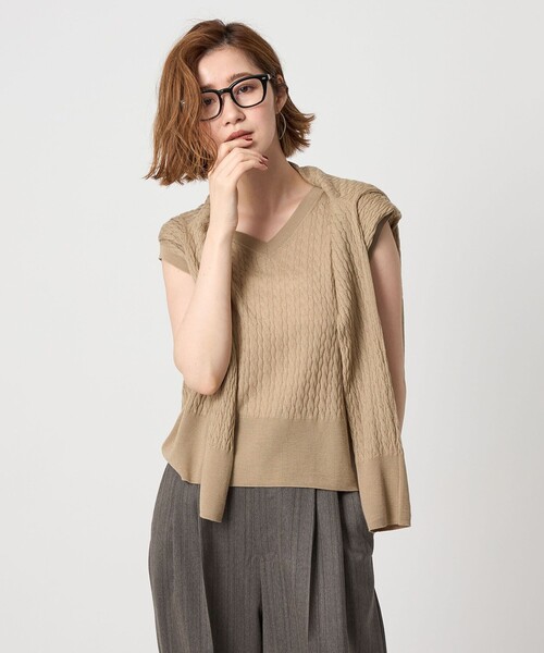 conte カーディガン 「conte」ケーブル Vネック カーディガン