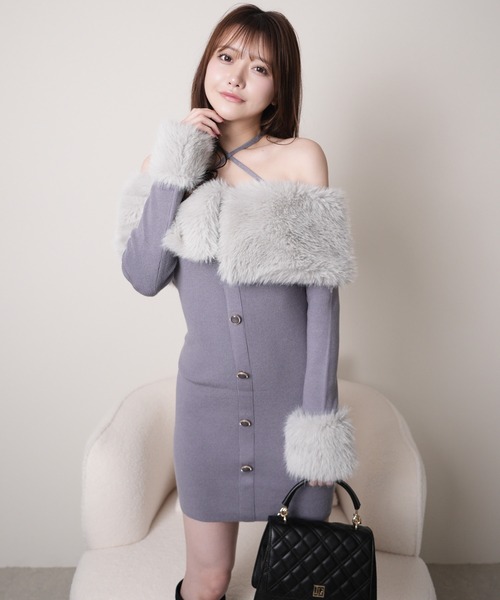 LIP SERVICE（リップサービス） ワンピース ファーオフショルボタン