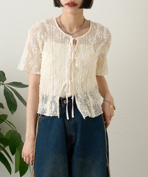 「w closet」 半袖ブラウス FREE レッド レディース_画像2