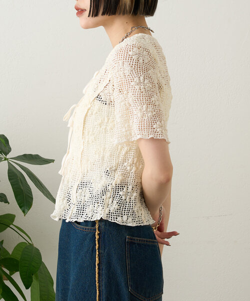 「w closet」 半袖ブラウス FREE レッド レディース_画像3
