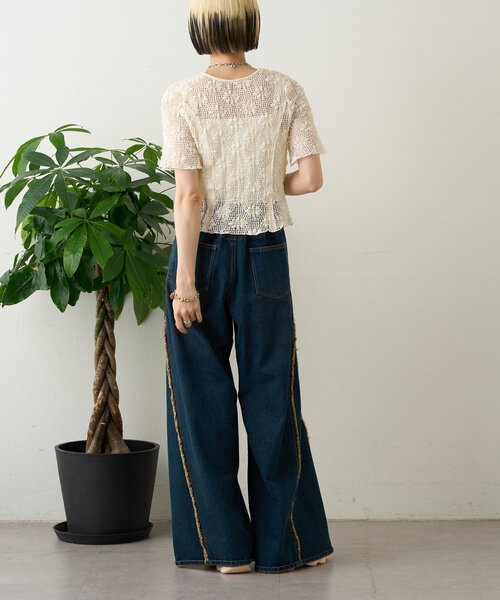 「w closet」 半袖ブラウス FREE レッド レディース_画像8