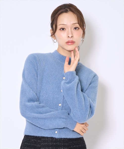 AND COUTURE（アンドクチュール） カーディガン ラメフェザーニット