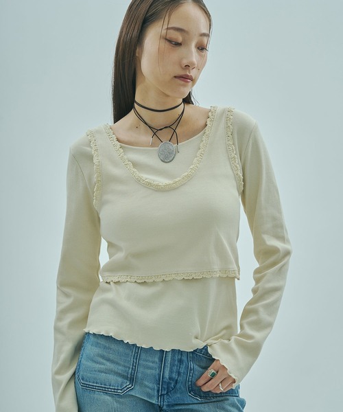 ローズバッド（ROSE BUD）/mag．by c/LAYERED RIB TOP ROSE BUD（ローズバッド） tシャツ (mag.by c)LAYERED RIB TOP