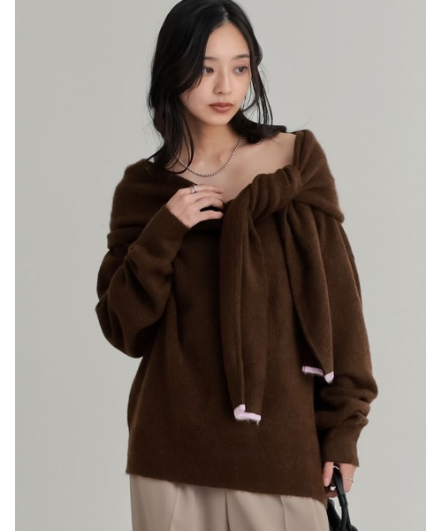 Re:EDIT（リエディ） ニット セーター モヘアタッチ肩掛けレイヤード風