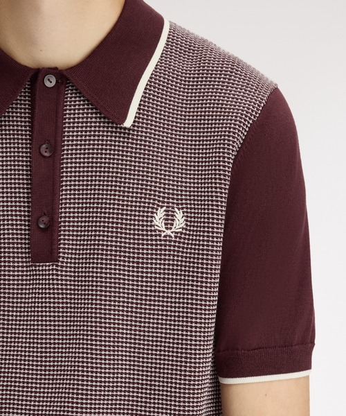 【希少】FRED PERRY 半袖　ニット　ポロシャツ チェック レデ FRED PERRY（フレッドペリー） ポロシャツ 半袖 Tonic Waffle Knitted