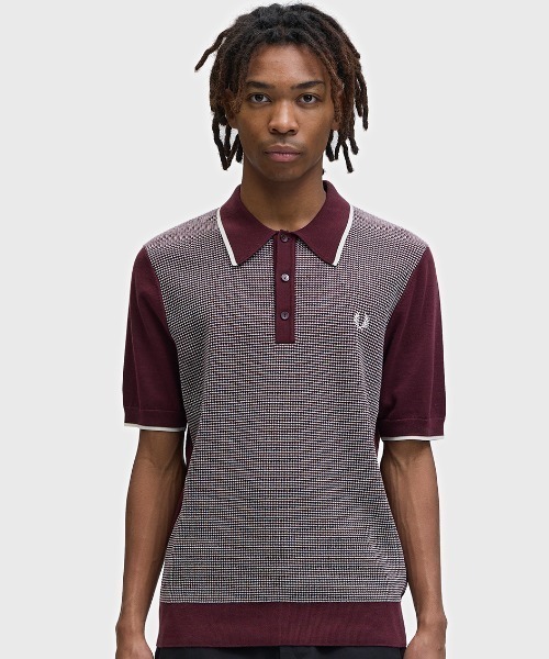 美品 BATONER ネイビー ワッフル編み ポロシャツ FRED PERRY（フレッドペリー） ポロシャツ Tonic Waffle Knitted Shirt