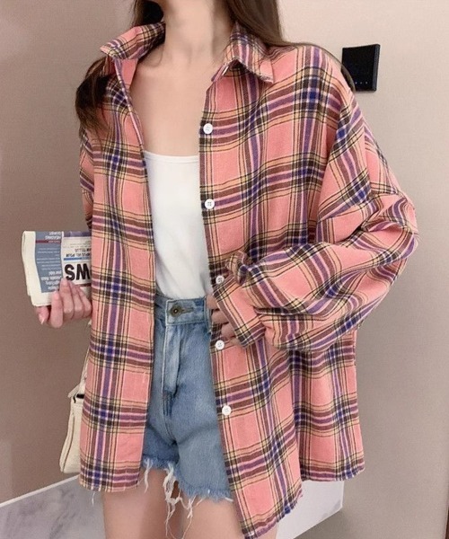 SEU ブラウス シャツ オーバーサイズチェック柄シャツ きれいめ 
