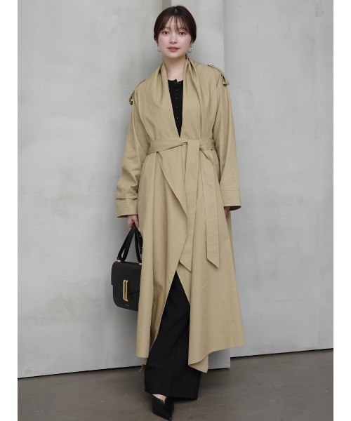 【美品】ánuans アニュアンス リネンロングコート 春アウター ベージュ アニュアンス anuans ボリュームショールカラーコート （BEIGE