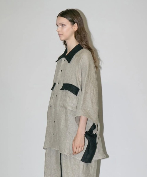 シャツ 「my beautiful landlet」SEMI WET LINEN SHORT SLEEVE BIG SHIRT メンズ レディースの画像