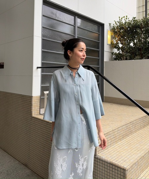 ameri vintage ダブルパフスリーブブラウス Ameri（アメリ） ブラウス シャツ WIDE CUFFS SLEEVE CUPRO BLOUSE