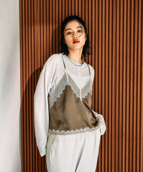 サテンレースキャミ AZUL BY MOUSSY | レースフレアサテンキャミ (キャミソール ) |SHEL