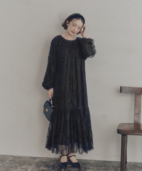 「PUAL CE CIN」 長袖ワンピース FREE ブラック レディース